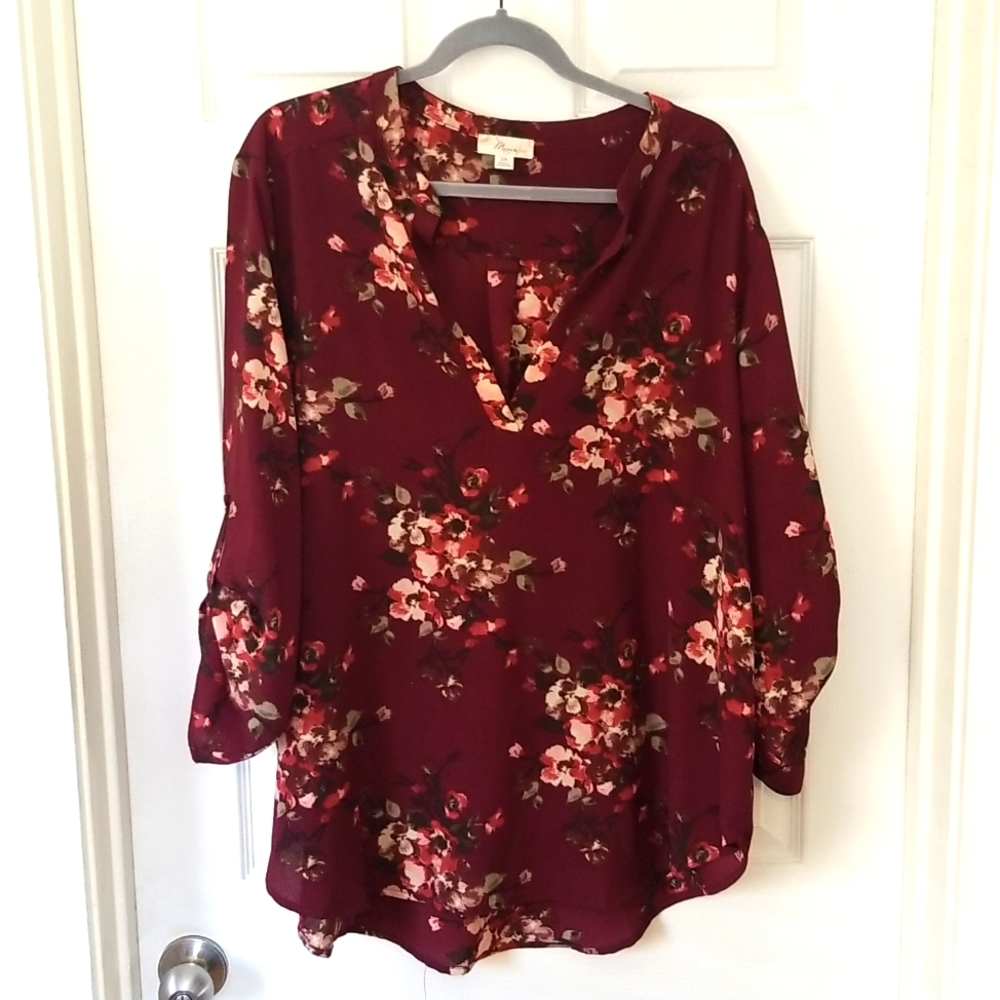 Burgendy floral top 2X